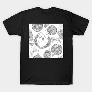 Monochrome Merry Christmas Pattern, New Year Illustration T-Shirt